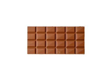 Chocolate bar with brown squares. The squares are not perfectly aligned. The chocolate is on a transparent background.