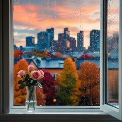 Raindrop from Window, City in the Winter, using generative ai