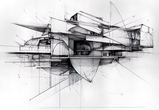 Abstract architectural drawings.