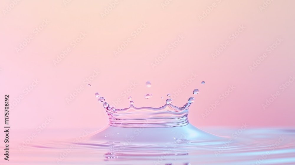 Poster rippling water surface captures the moment a raindrop impacts, creating a crown like splash. soft pa