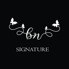 BR handwritten initial letter, BR simple signature vector logo with butterfly shape variation, beauty, photography letter logo design. B R