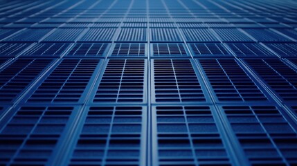 Abstract blue grid pattern, repeating geometric texture, perspective view.