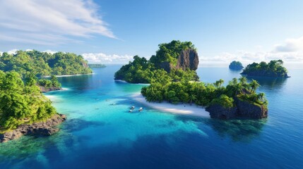 Fototapeta premium A serene tropical landscape with lush islands and clear waters.