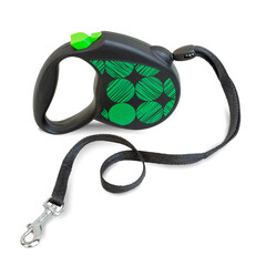 black and green retractable dog leash isiolated on white