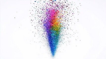 A minimalist white background featuring a vibrant collection of small hearts in rainbow colors, arranged in a swirling pattern to create a dynamic, cheerful, and visually captivating design.