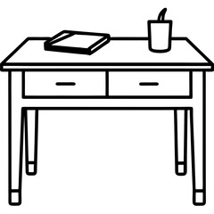 Simple Study Desk Line Drawing