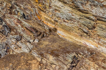 Layered rock formations close-up in spring