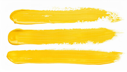 Yellow paint brush stroke isolated on white backdrop. Hand drawn element.