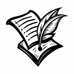 Vintage Quill Pen and Paper Drawing   Classic Literature and Writing Icon