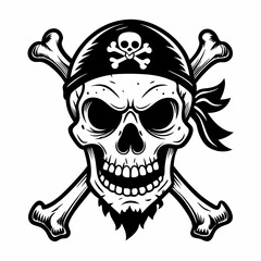Pirate Skull With Crossbones Emblem Classic Black and White Tattoo Design