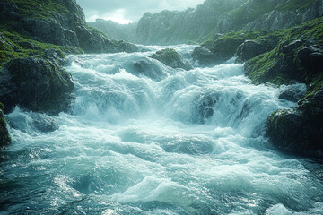 Rapid River Flowing Through Rocky Mountain Landscape
