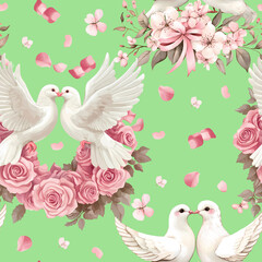 Seamless pattern background flowers with birds