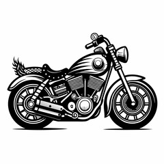 Classic Black and White Motorcycle Illustration for Vintage Design Projects