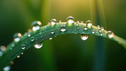 Close-Up of Water Droplets on Fresh Green Grass Blade

