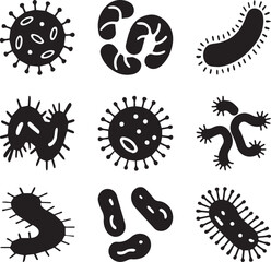 Silhouette Vector Image of Virus and Bacteria on a White Background.