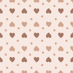 Geometric Hearts Seamless Pattern. Valentine`s day decorative print illustration. Caramel Warm color print for cafe, bakery. Vector