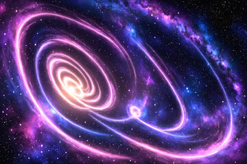 Fototapeta premium Vivid galaxy scene featuring glowing nebulae, bright stars, cosmic dust, and vibrant colors in deep purple, pink, green, and golden hues with high detail and rich textures