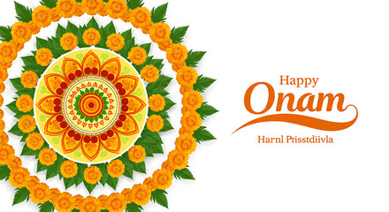 Happy Onam Flower Mandala Design, Floral Greeting
