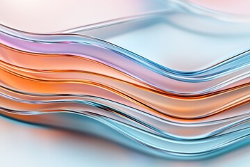 Obraz premium Abstract Background Wavy Glass Layers in Pastel Orange Pink and Blue Hues