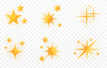 Shining stars emoji Sparkles golden 3d style star icon twinkle social media platform symbol Yellow cartoon glittering abstract element vector set.