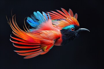 Obraz premium Beautiful plumage on a male Greater Bird of Paradise, Generative AI.