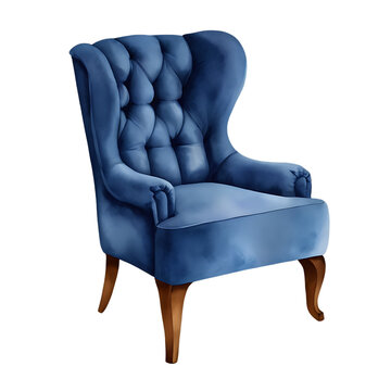 recommend clip art: Blue chair watercolor illustration isolated on transparent. png file for art work, posters, posters, cards, holiday decor.