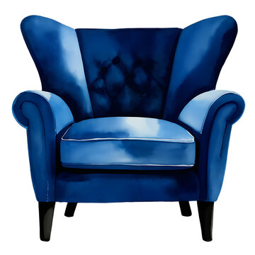 recommend clip art: Blue chair watercolor illustration isolated on transparent. png file for art work, posters, posters, cards, holiday decor.