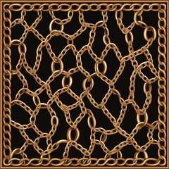 Intricate gold chain pattern on black background with luxury design
