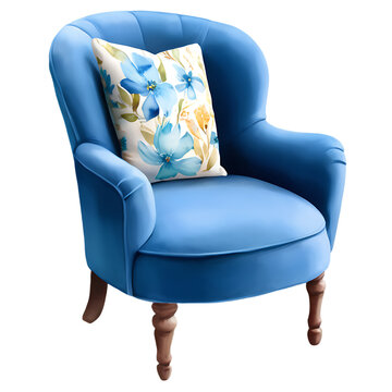recommend clip art: Blue chair watercolor illustration isolated on transparent. png file for art work, posters, posters, cards, holiday decor.