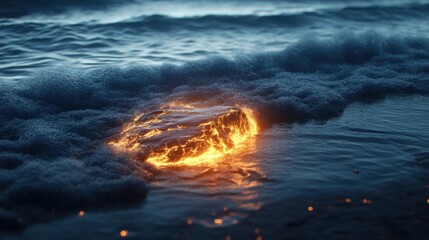 Fototapeta premium Powerful and dramatic scene of a raging fire burning across churning ocean waves during a fierce storm creating a chaotic and apocalyptic environment of energy and destruction