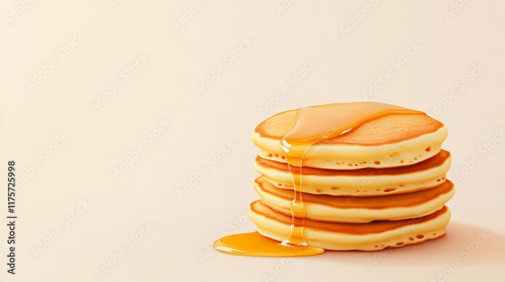 Poster stacked pancakes glistening with syrup cascading down create a mouthwatering scene against a light b