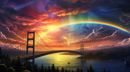 Fototapeta premium Breathtaking Rainbow Sunset over a Bridge