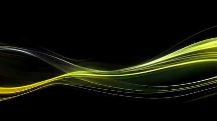 Naklejka premium Abstract Green Yellow Waves Flowing Dark Background