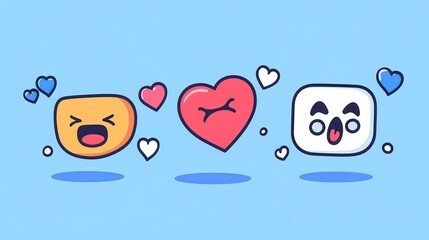 Fototapeta premium Joyful Emojis Happy Faces Cute Cartoon Characters with Hearts Love Expression Illustration