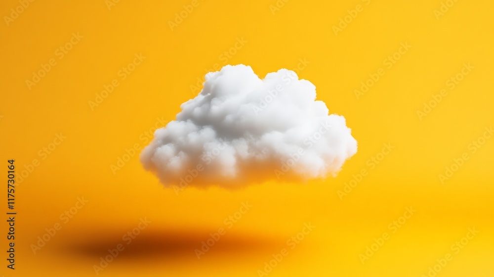 Fototapete Minimalist composition featuring a single white cloud floating above a vibrant orange backdrop, casting a subtle shadow that emphasizes its presence and adds depth to the scene