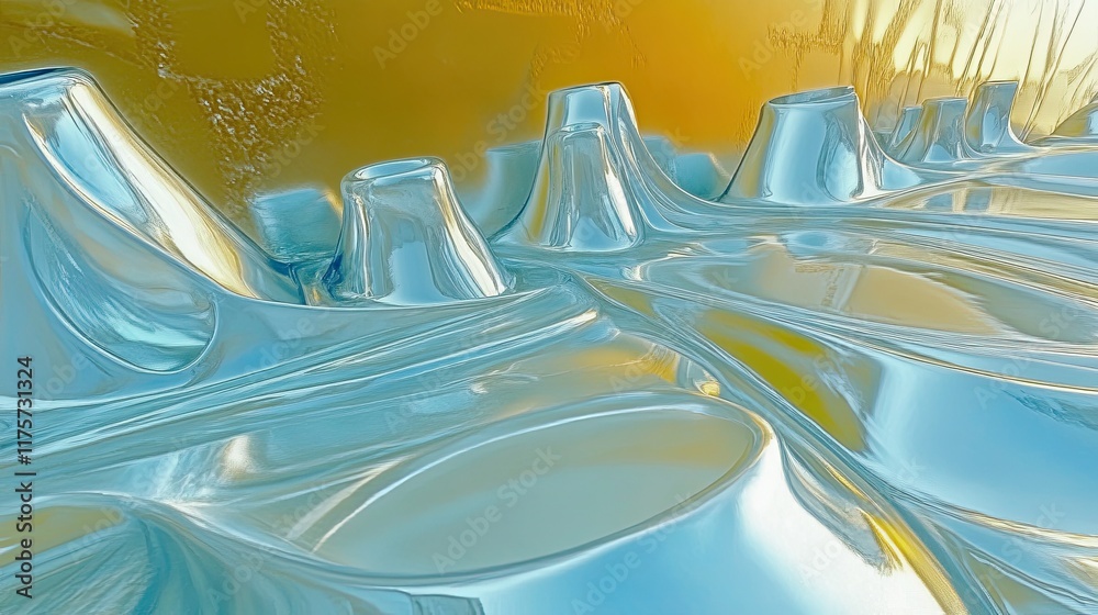 Poster Melting Reflections of Chrome Creating a Surreal Landscape in Soft Hues