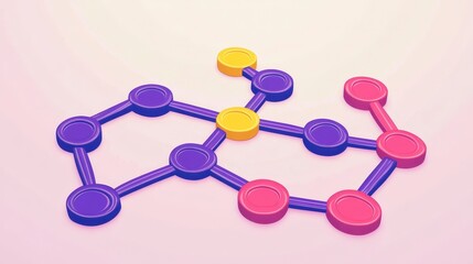 Fototapeta premium Abstract 3D Network Connection Colorful Nodes and Links Data Visualization