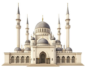 Intricate Ottoman-Style Mosque with Towering Minarets on transparent background