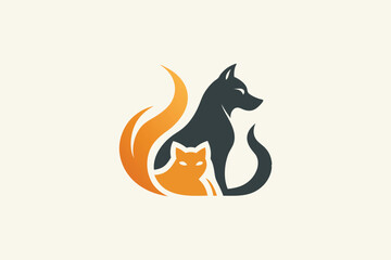 Fototapeta premium A gentle silhouette of a cat and dog sharing a moment, emphasizing companionship and friendship, A subtle of a cat and dog together, minimalist simple modern vector logo design