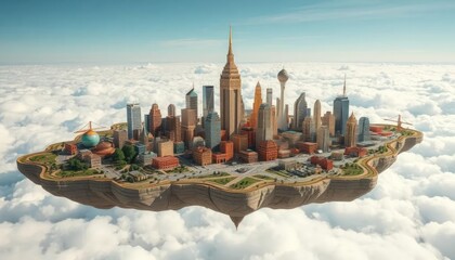 Obraz premium Floating city above clouds, cityscape, surreal, fantasy