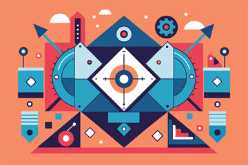 Fototapeta premium Colorful abstract shapes create a balanced composition symbolizing harmony and unity in design, A symmetrical layout symbolizing harmony and precision in technology