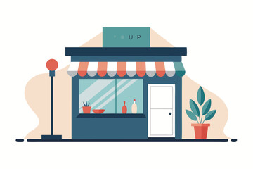 Obraz premium Explore a trendy pop up shop in a vibrant urban setting with stylish decor and unique offerings, A trendy pop-up shop with a clean and contemporary logo, minimalist simple modern vector logo design