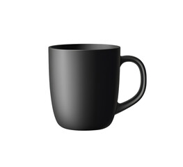 Matte black ceramic mug with a smooth surface and a sturdy handle. Perfect for hot beverages, offering a sleek and minimalist design. Isolated on transparent background, png.
