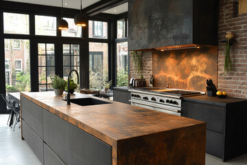 Modern Industrial Kitchen Island Design With Rustic Accents