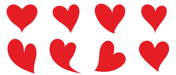 Red heart icons set vector. Valentine red heart icon. Heart shape Isolated on white background.