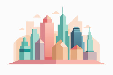 Fototapeta premium A vibrant, minimalist city skyline showcases pastel colors, highlighting modern architecture and artistic design, Abstract city skyline in pastel colors, minimalist simple modern vector logo design