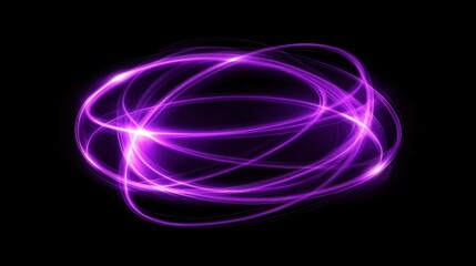 Bright purple light trails create dynamic patterns against a black background