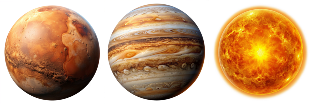 Planets and sun in vibrant colors showcasing the beauty of the solar system and celestial bodies. Cut out