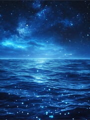 Celestial Sea: A mesmerizing night sky shimmers with a million stars above a tranquil, starlit ocean, evoking a sense of wonder and serenity. 