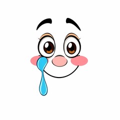 Fototapeta premium Happy Tears Emoji Face: A cartoon face with blushing cheeks and a single tear rolling down its cheek. This endearing illustration captures the joy and happiness of tears of joy. 